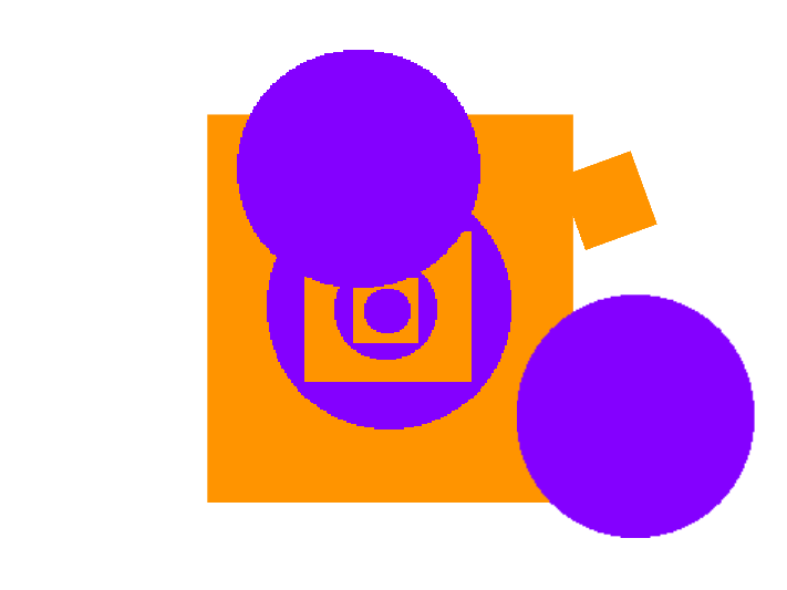 A series of orange squares and purple circles created in Scratch