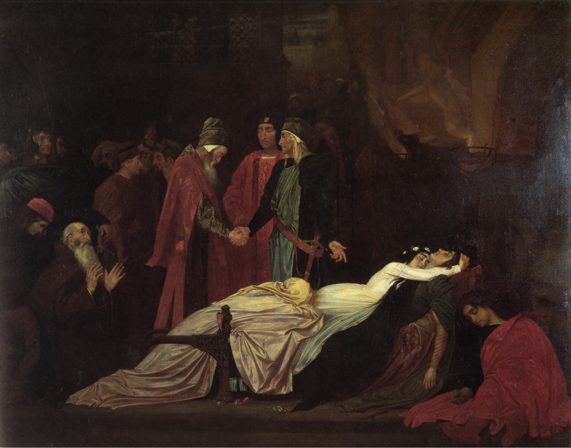 The Reconciliation of the Montagues and Capulets over the Dead Bodies of Romeo and Juliet by Frederick Leighton