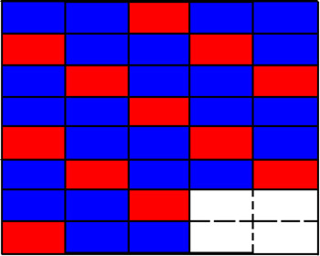 a pattern matching activity with blue and red squares